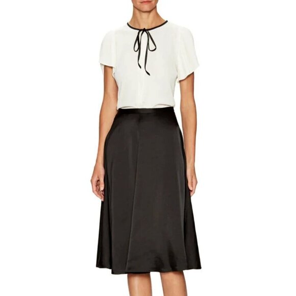 Jill Stuart Skirt 8 Black Satin ALine Flare Knee Length Cocktail Elegant Viscose - Picture 2 of 7